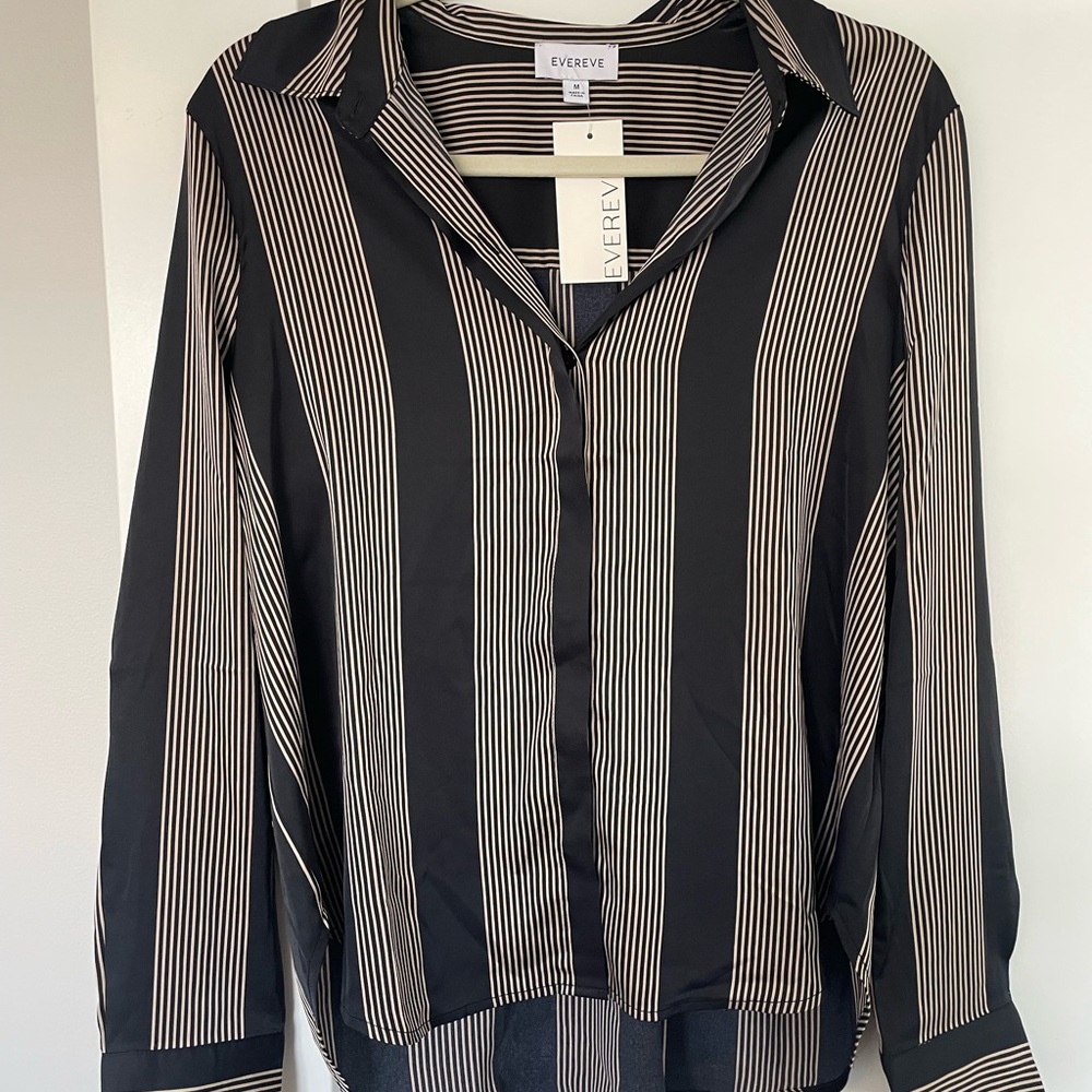NEW! Evereve Black and Cream Striped Blouse